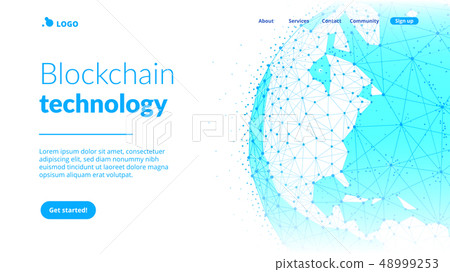 Blockchain technology futuristic hud banner with world globe. 48999253