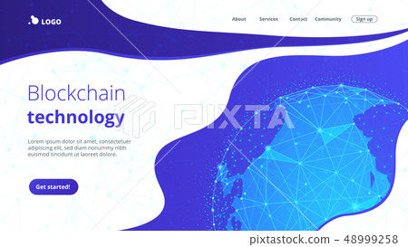 Blockchain technology futuristic hud banner with world globe. 48999258