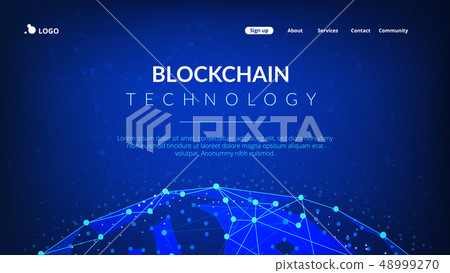 Blockchain technology futuristic hud banner with world globe. 48999270