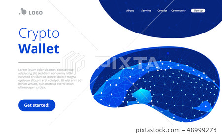 Blockchain technology futuristic hud banner with world globe. 48999273