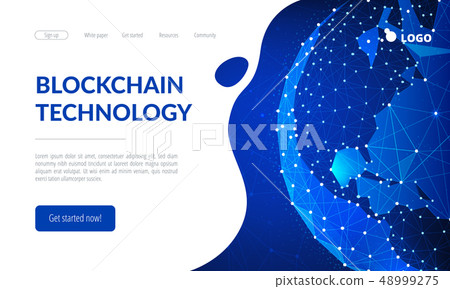 Blockchain technology futuristic hud banner with world globe. Blockchain technology futuristic hud banner with world globe. 48999275
