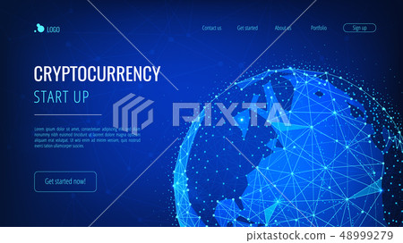 Blockchain technology futuristic hud banner with world globe. 48999279