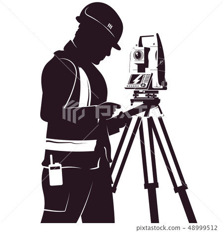 Surveyor and total station silhouette Surveyor and total station silhouette 48999512
