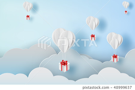 3D paper art of balloon white gift box 3D paper art of balloon white gift box 48999637