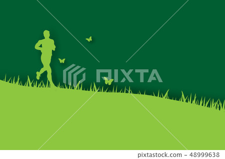 3d paper art and craft of Young runners jogging 48999638