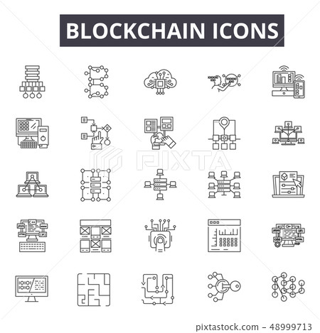 Blockchain line icons for web and mobile design. Editable stroke signs. Blockchain outline concept 48999713