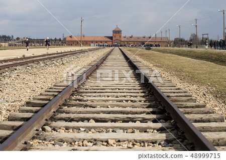 Rail entrance to concentration camp at Auschwitz Birkenau KZ Poland March 12, 2019 Rail entrance to concentration camp at Auschwitz Birkenau KZ Poland March 12, 2019 48999715