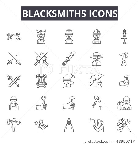Blacksmiths line icons for web and mobile design. Editable stroke signs. Blacksmiths outline concept Blacksmiths line icons for web and mobile design. Editable stroke signs. Blacksmiths outline concept 48999717