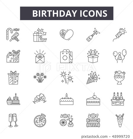 Birthday line icons for web and mobile design. Editable stroke signs. Birthday outline concept Birthday line icons for web and mobile design. Editable stroke signs. Birthday outline concept 48999720