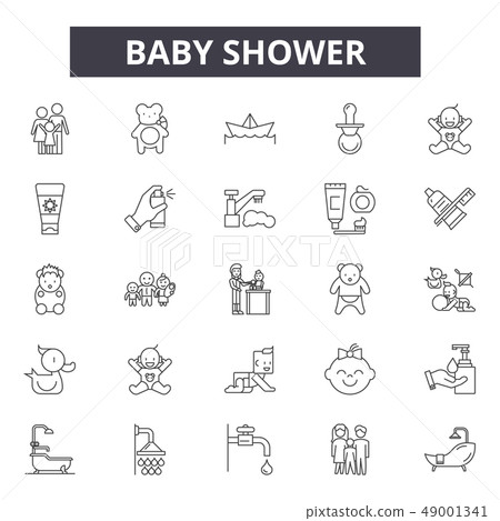 Baby shower line icons for web and mobile design. Editable stroke signs. Baby shower outline concept 49001341