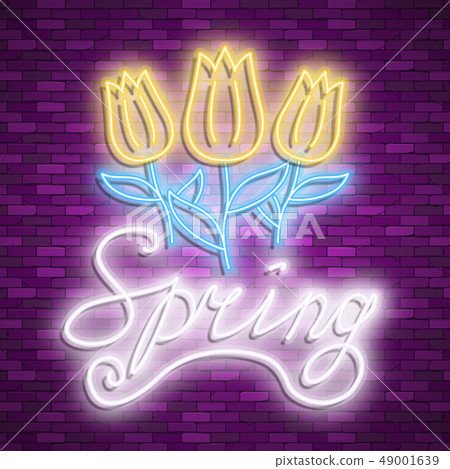 Spring Neon Neon banner spring. Stock vector. Poster for... - Stock Illustration ...