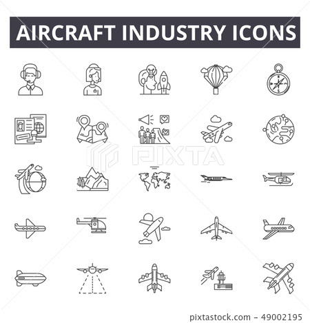 Aircraft industry line icons. Editable stroke signs. Concept icons: aviation, jet, airplane, aerial 49002195