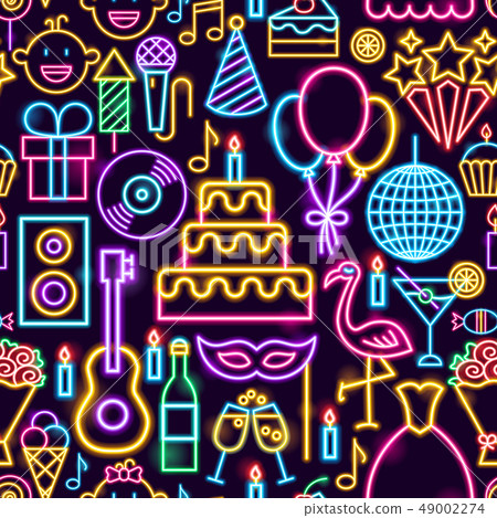 Birthday Party Neon Seamless Pattern Birthday Party Neon Seamless Pattern 49002274
