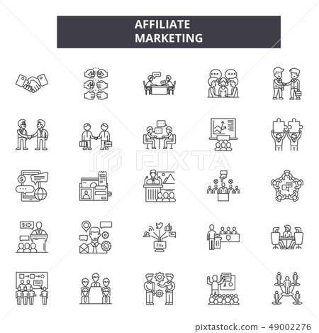 Affiliate marketing line icons. Editable stroke signs. Concept icons: business, advertising network 49002276