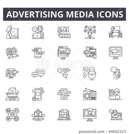 Advertising media line icons. Editable stroke signs. Concept icons: business, marketing 49002323