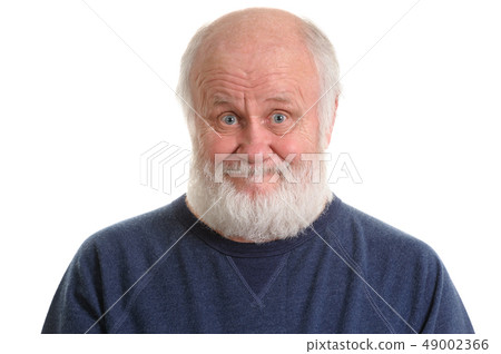unsatisfied old man with fake smile, isolated on withe 49002366