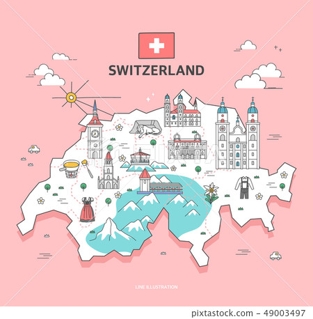 Switzerland landmark world travel illustration Switzerland landmark world travel illustration 49003497