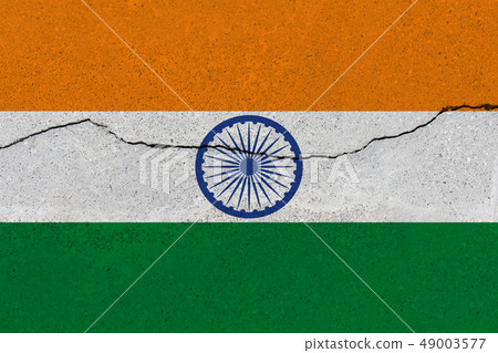 India flag on concrete wall with crack India flag on concrete wall with crack 49003577