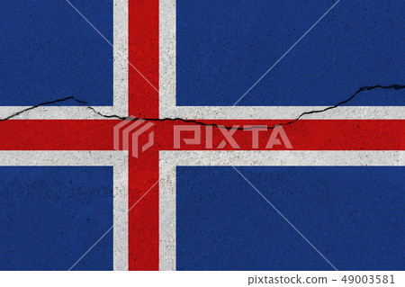 Iceland flag on concrete wall with crack Iceland flag on concrete wall with crack 49003581