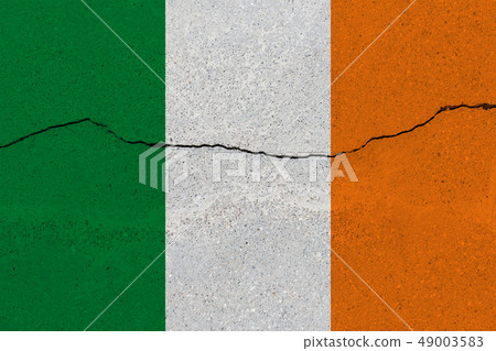 Ireland flag on concrete wall with crack Ireland flag on concrete wall with crack 49003583