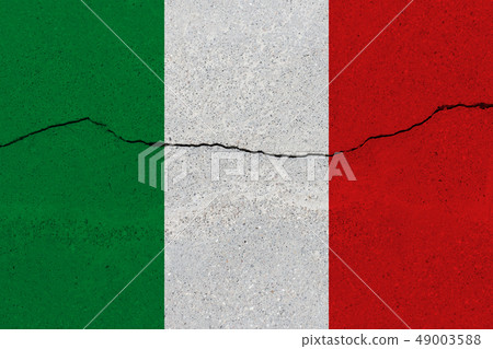 Italy flag on concrete wall with crack Italy flag on concrete wall with crack 49003588
