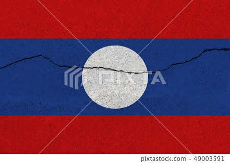 Laos flag on concrete wall with crack Laos flag on concrete wall with crack 49003591