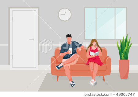 Man and Girl sitting on the sofa 49003747