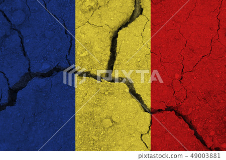 Romania flag on the cracked earth 49003881