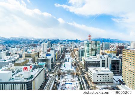 Sapporo Hokkaido, Japan - 2 February 2019 Beautiful architecture building cityscape of Sapporo city Hokkaido Japan in snow winter season 49005263