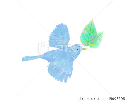 鳥和葉子水彩手寫樣式藍色鳥 49007308
