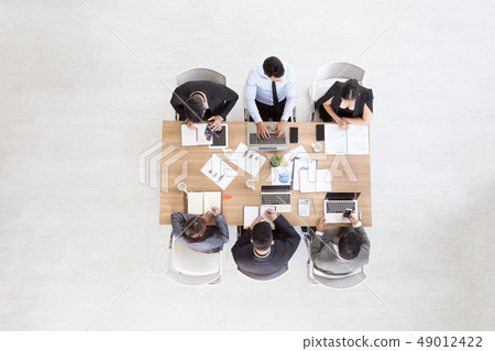 Top view of group of multiethnic busy people 49012422