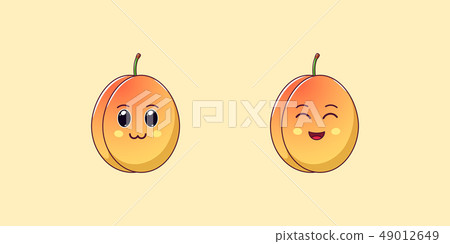 Cute Kawaii Apricot, Cartoon Ripe Fruit. Vector Cute Kawaii Apricot, Cartoon Ripe Fruit. Vector 49012649