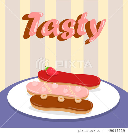 Delicious Eclairs Flat Cartoon Social media Banner 49013219