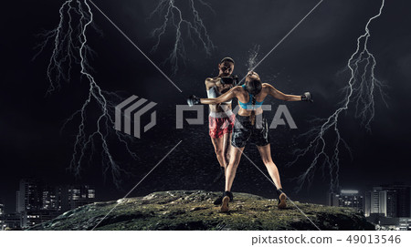 Girls boxing outdoor 49013546