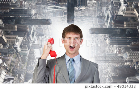 Businessman with red receiver 49014338