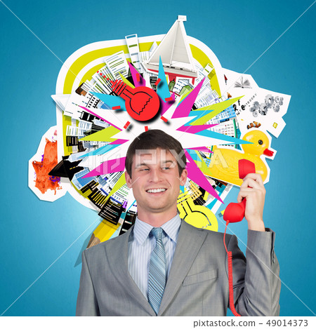 Businessman with red receiver 49014373