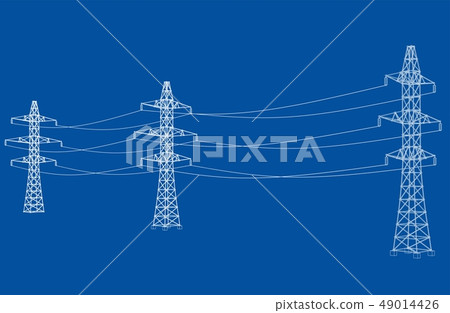 Electric pylons or electric towers concept. Vector 49014426