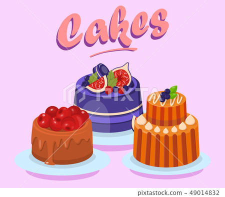 Various Delicious Cakes Flat Vector Illustration Various Delicious Cakes Flat Vector Illustration 49014832