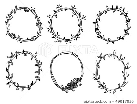 Doodle circle flower frames vector set 49017036