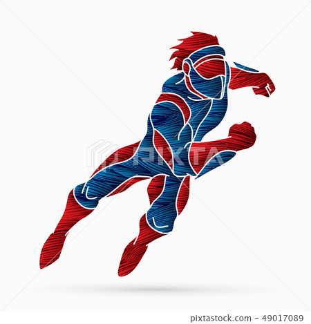 Superhero running action, Cartoon superhero vector 49017089