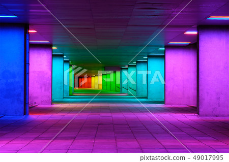 Colorful mulitcolord illuminated gallery tunnel near Museum Park, Rotterdam, The Netherlands Colorful mulitcolord illuminated gallery tunnel near Museum Park, Rotterdam, The Netherlands 49017995