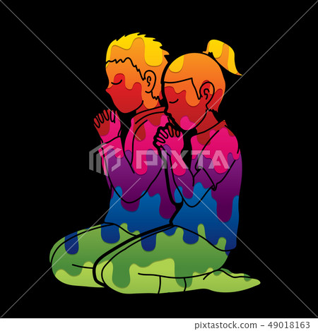 Boy and Girl pray together Christian Prayer vector - Stock Illustration ...