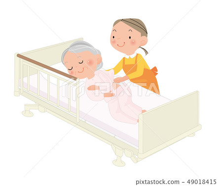 A bedridden elderly woman. Mr. Home helper... - Stock Illustration ...