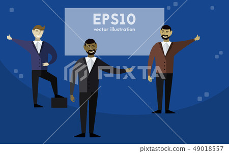 Three men are giving a presentation. 49018557