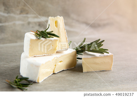Cheese camembert or brie with fresh rosemary 49019237