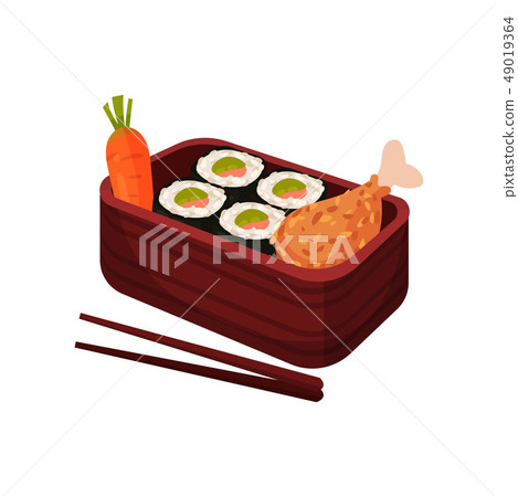 Japanese food in traditional box with chopsticks. 49019364