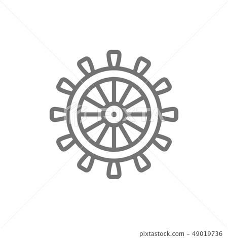 Ship steering wheel, rudder, helm line icon. 49019736