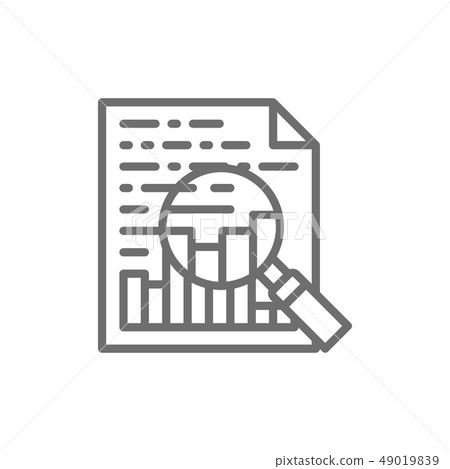 Charts and graphs, company presentation, document with statistic and magnifying glass line icon. 49019839