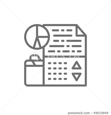 Company stock chart report, income, dividend payment, index growth graphs, online trading line icon. Company stock chart report, income, dividend payment, index growth graphs, online trading line icon. 49019849
