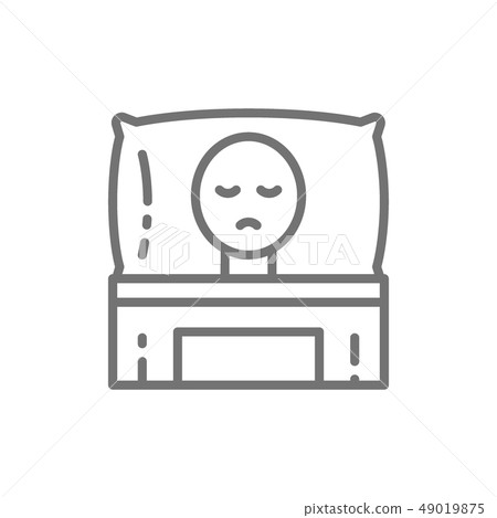 Cancer patient in bed, oncology line icon. 49019875
